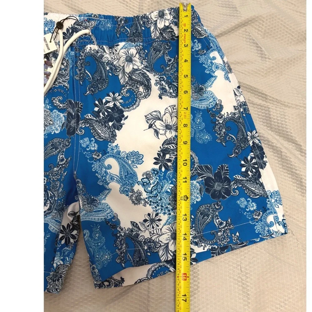 Robert Graham Swim Trunks Mens Small Blue Floral Paisley Stretch Lined Tropical